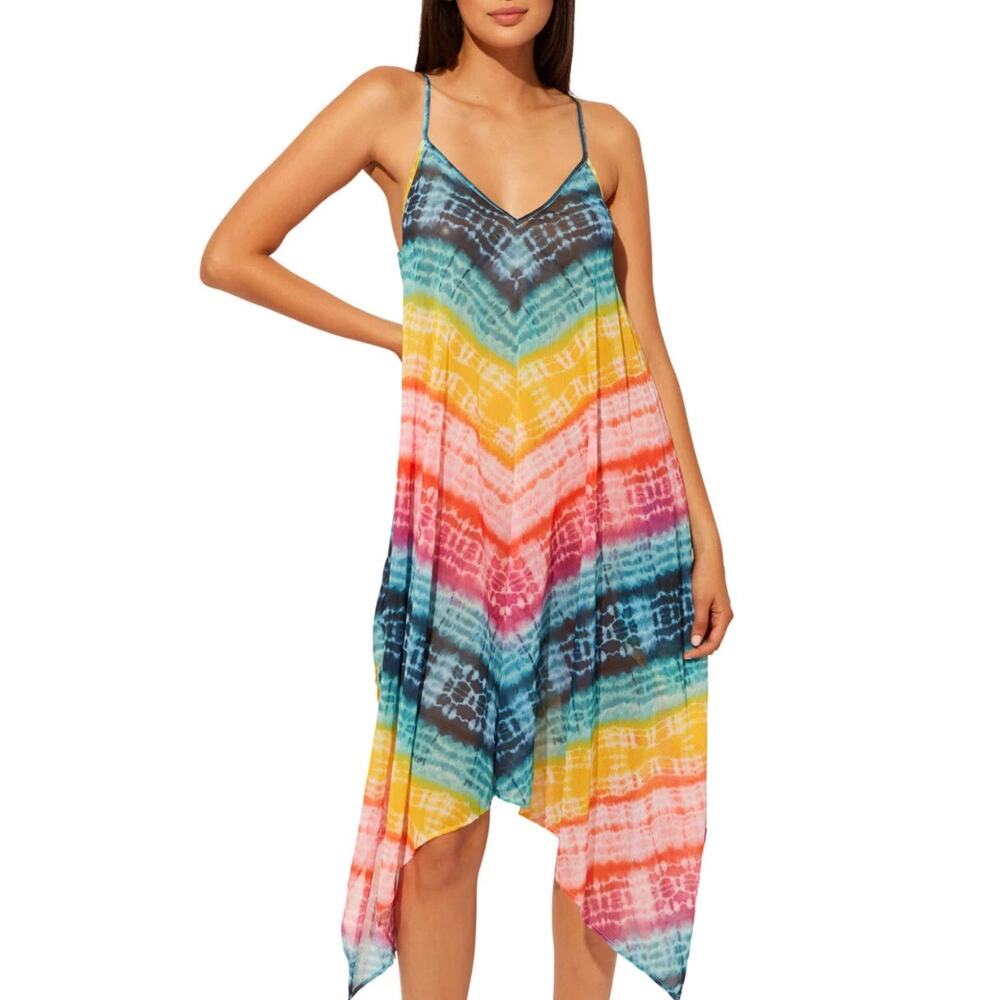 Bleu Rod Beattie Good Vibrations Chiffon Handkerchief Hem Coverup Beach Dress M